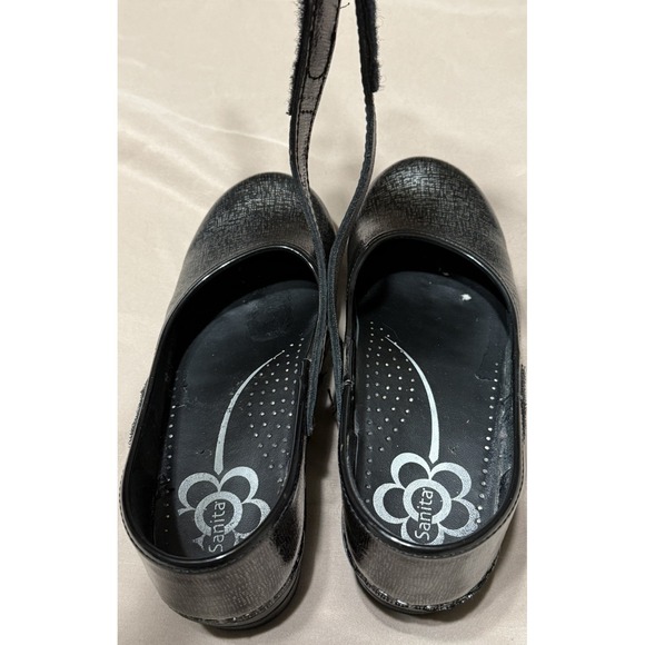 Sanita Ladies 39 Blaire Mary Jane Hook & Loop Black Silver Leather Clogs Shoes‎ - Picture 7 of 12
